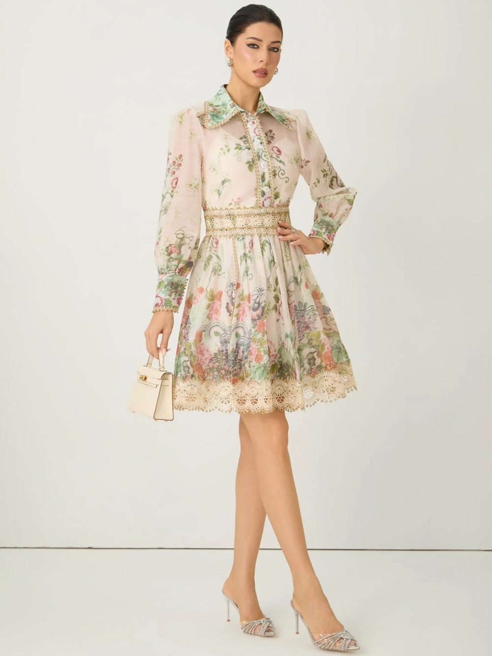 Floral Two-Piece Set Lace Trim Blouse & Skirt S Viral Brand Sunfere Never Worn